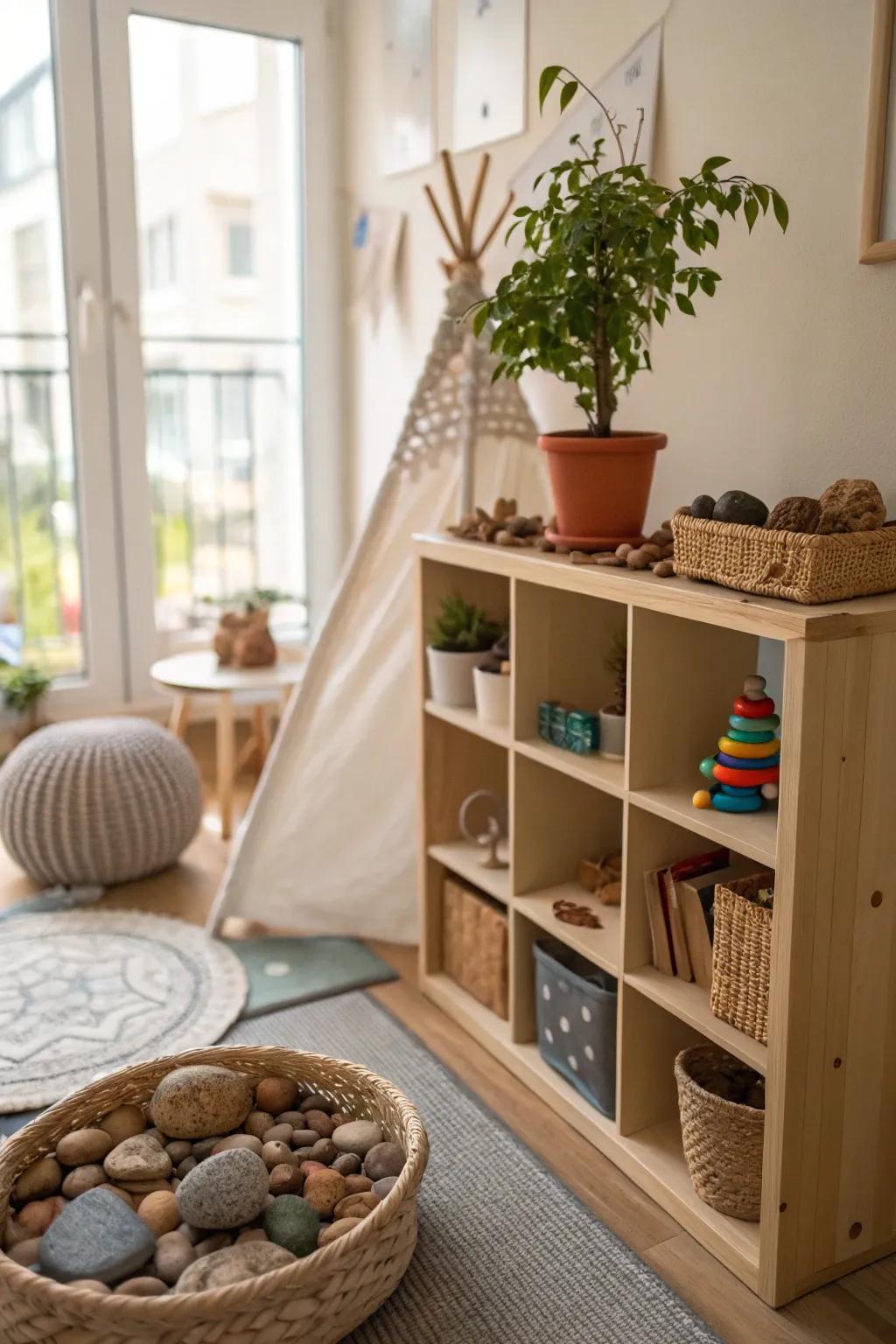An outdoor-inspired area that draws the exterior inside for exploration and play.