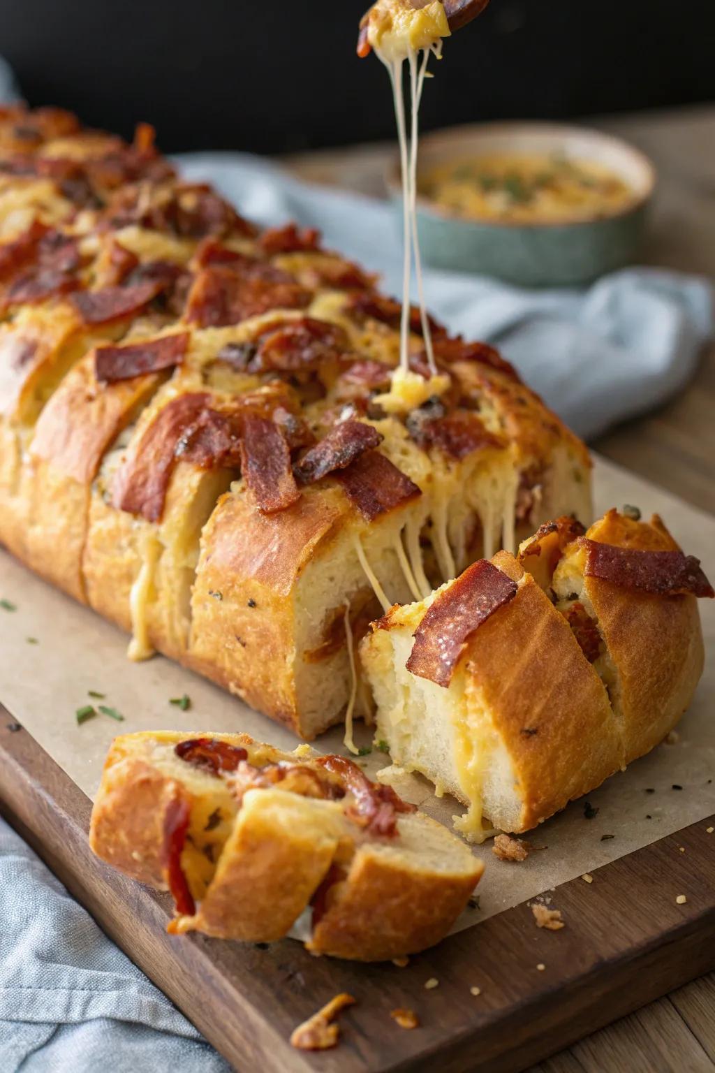Bacon and cheese tear-and-share, a savory treat for any get-together.