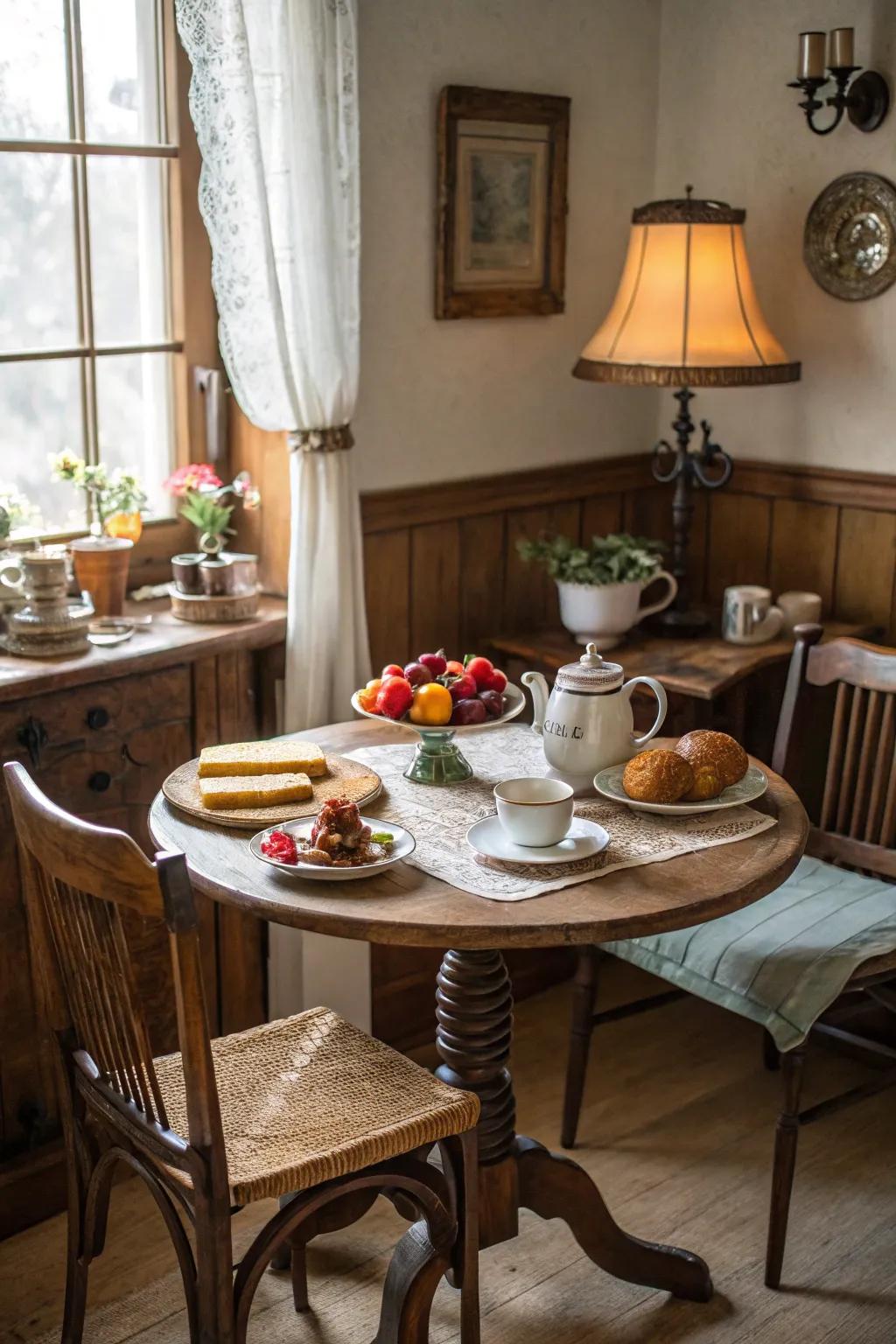 Vintage elements bring personality and a sense of history to the nook.