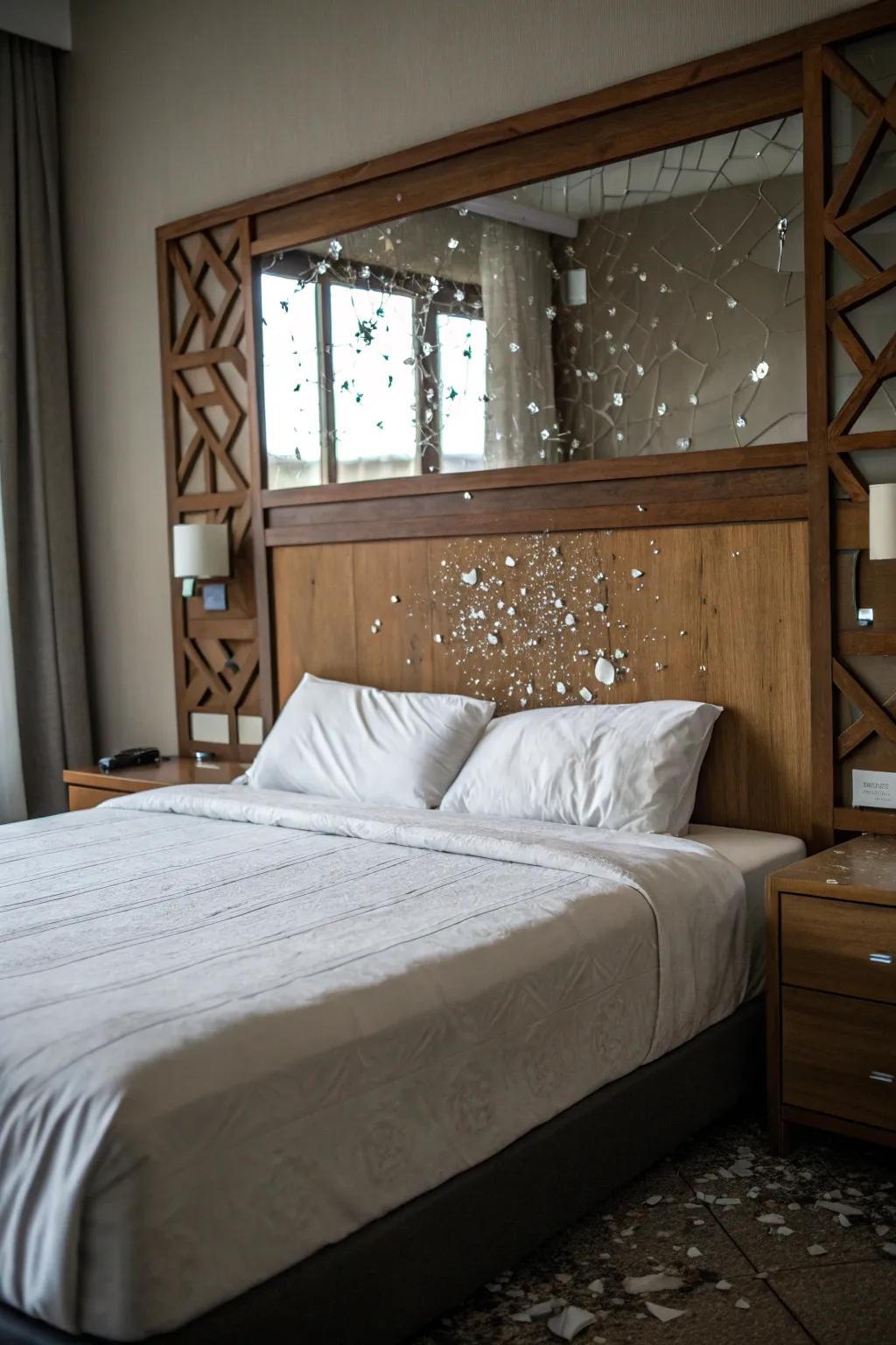A unique headboard adds elegance and light.