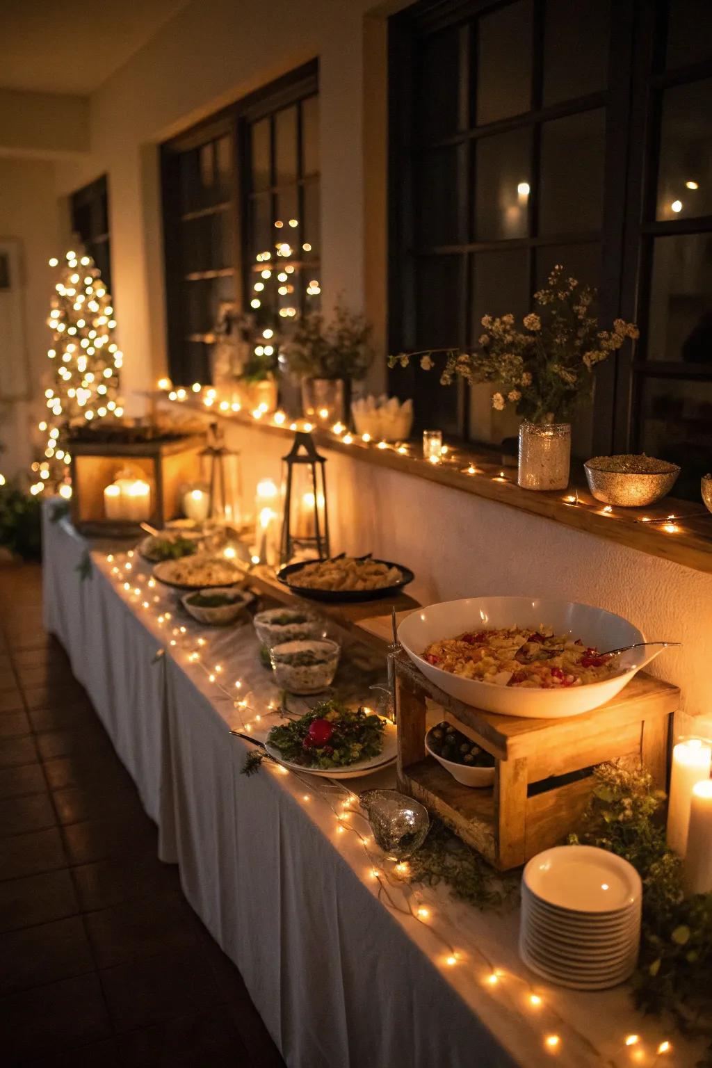 Craft an enchanting and inviting buffet ambiance using strategic lighting.