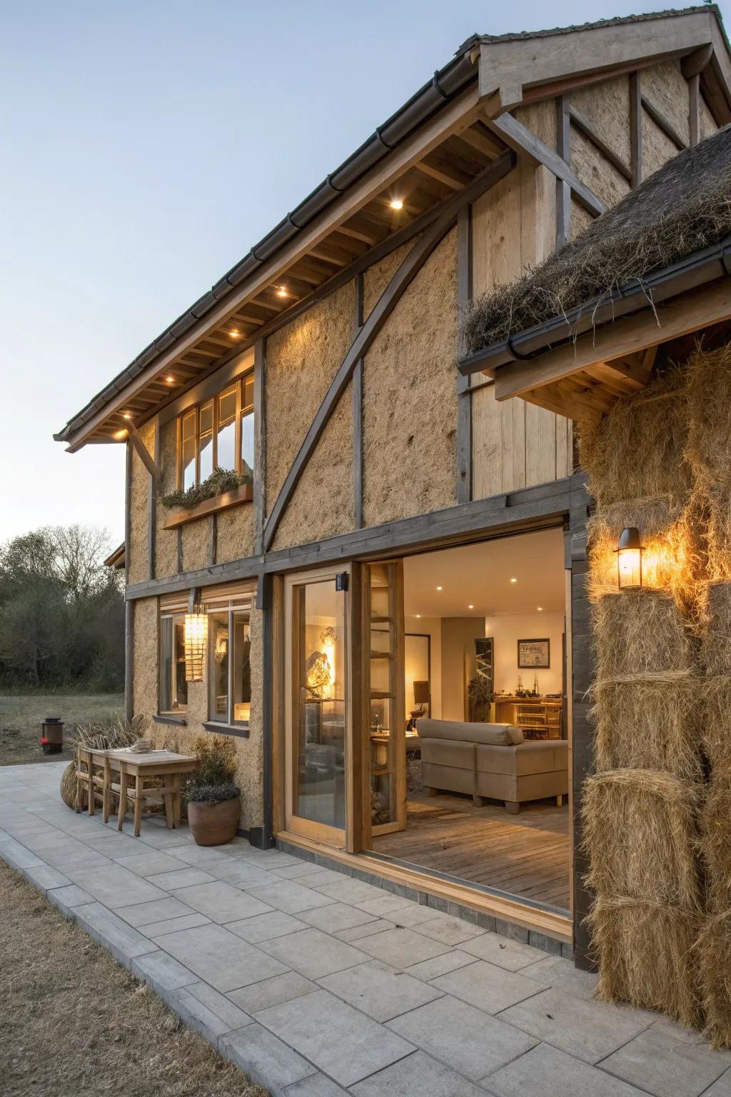Straw bale walls yield natural insulation and a remarkable pastoral enticement.