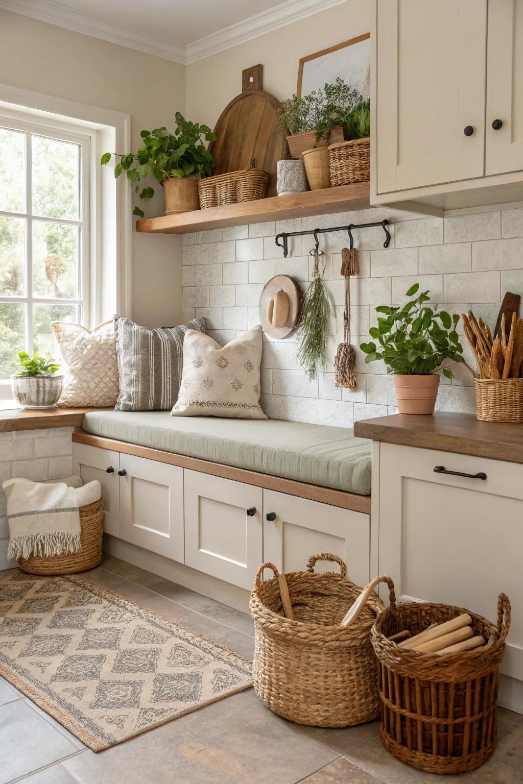 Achieve timeless elegance through neutral-toned benches.