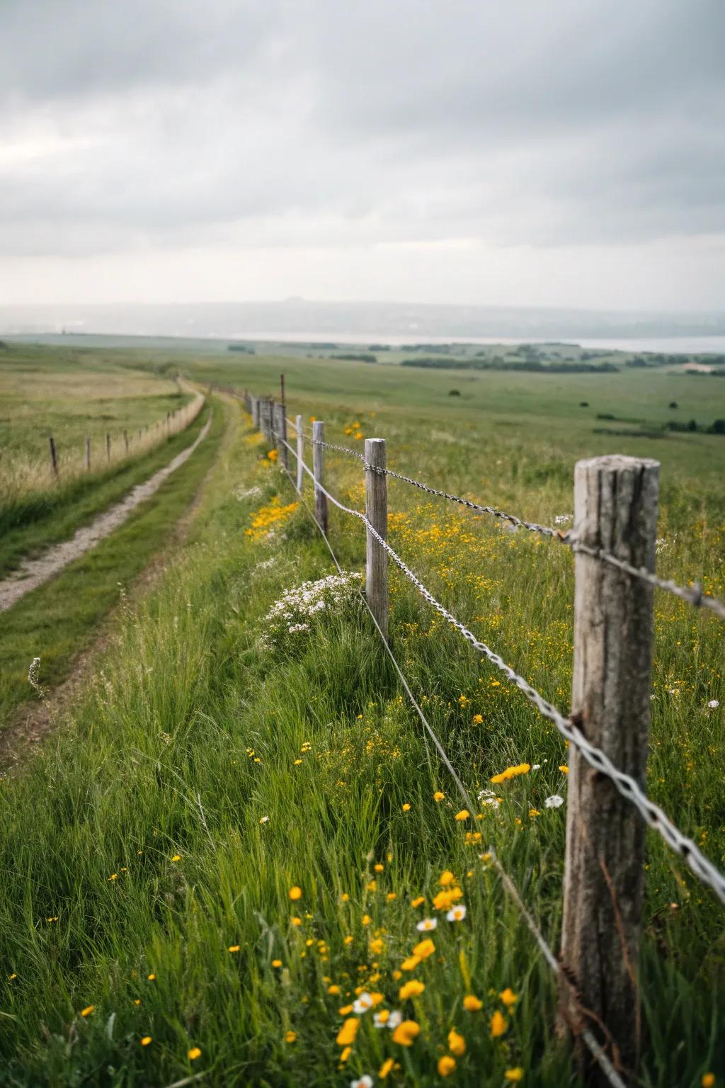 Wire fence creating a seamless horizon