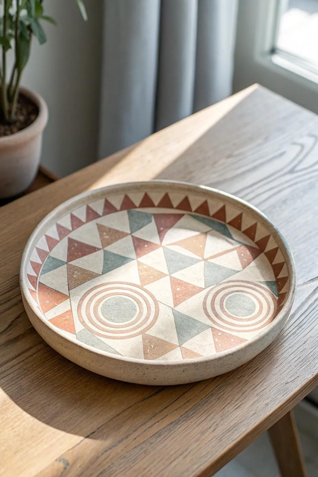 Enhance your dining table using this stunning geometric ceramic serving dish, where modern design meets artisanal craftsmanship.