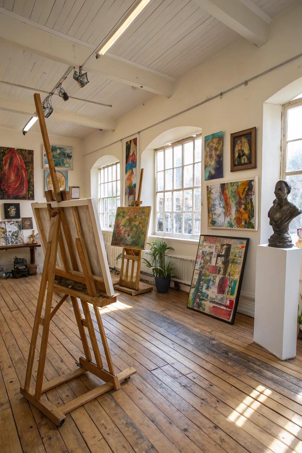 Plywood planks: an artistic touch for creative spaces.