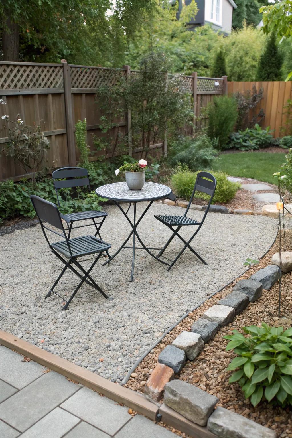 Pea gravel patios are a budget-friendly way to enhance outdoor areas.