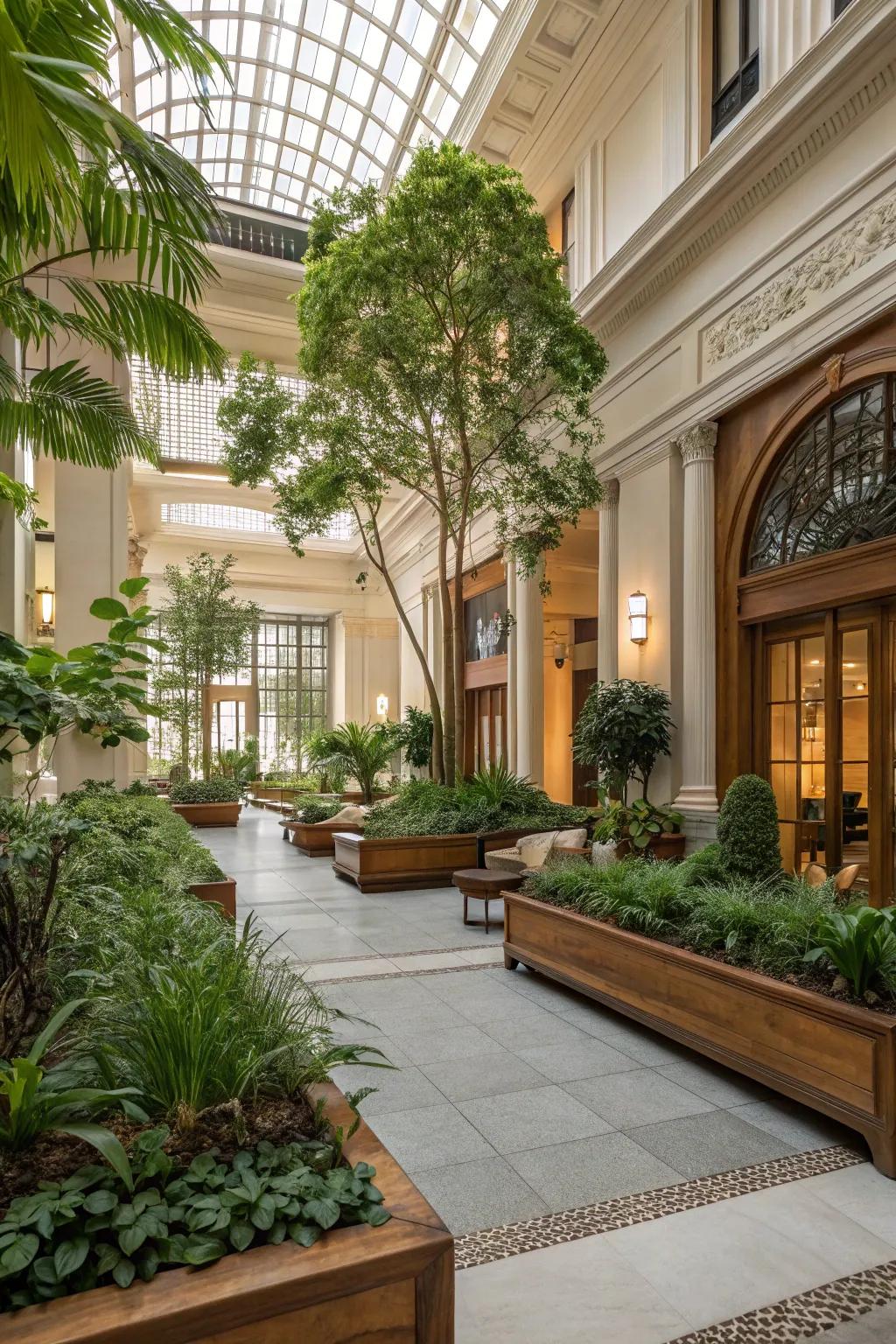 An indoor garden infusing natural elements into the lobby.