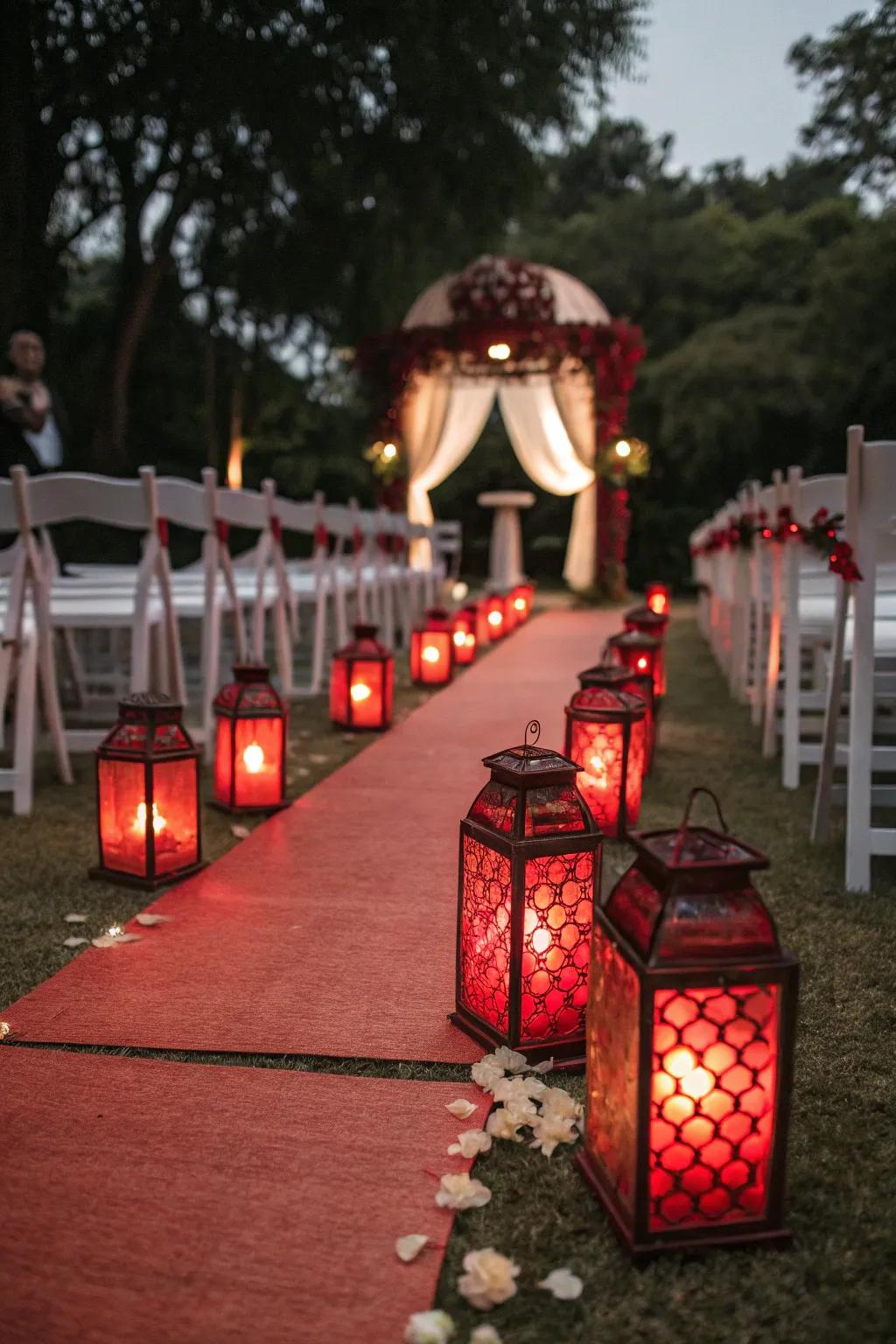 A beautifully lit aisle with classic lights.