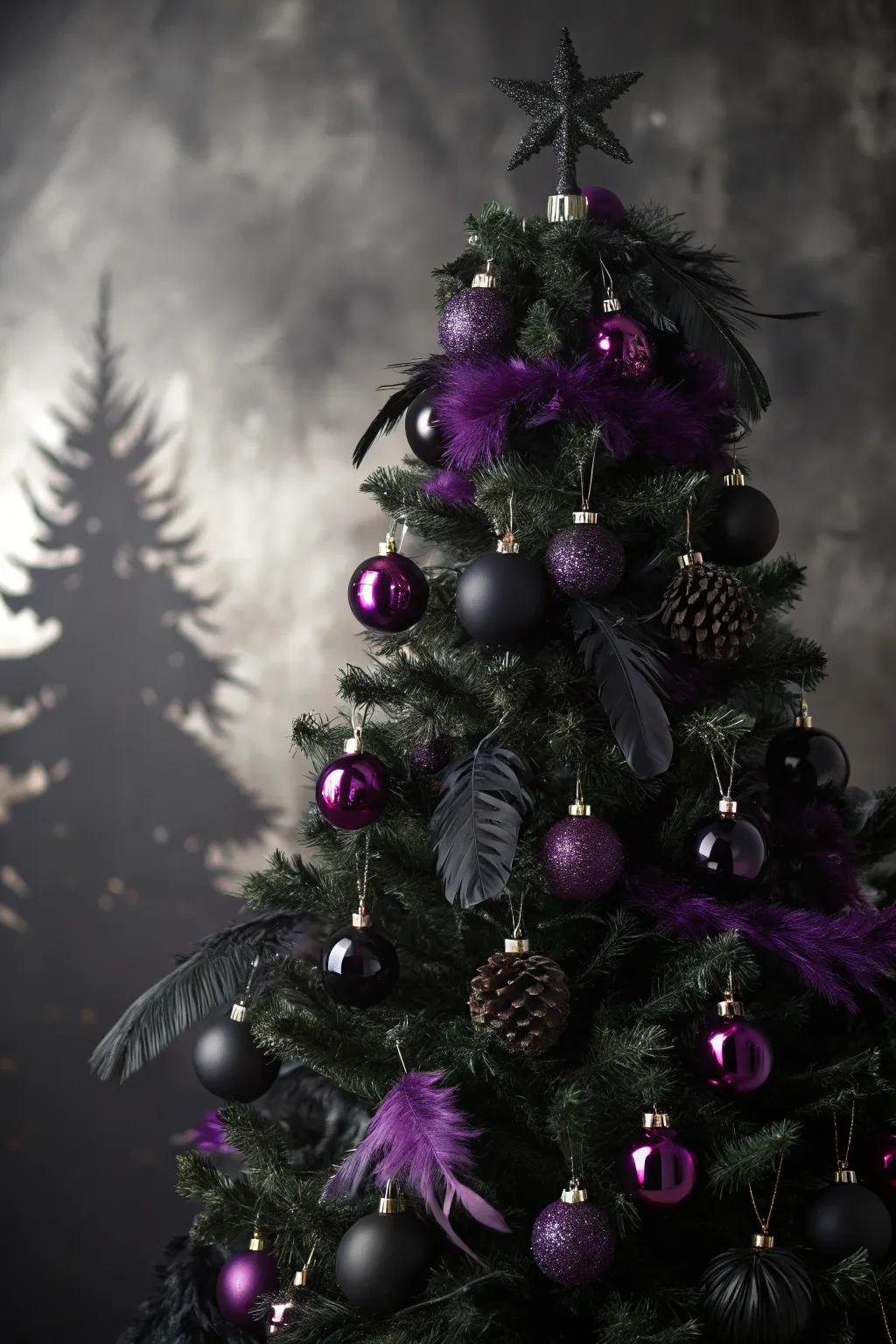 A gothic elegance Christmas ball tree for a bold and striking holiday look.