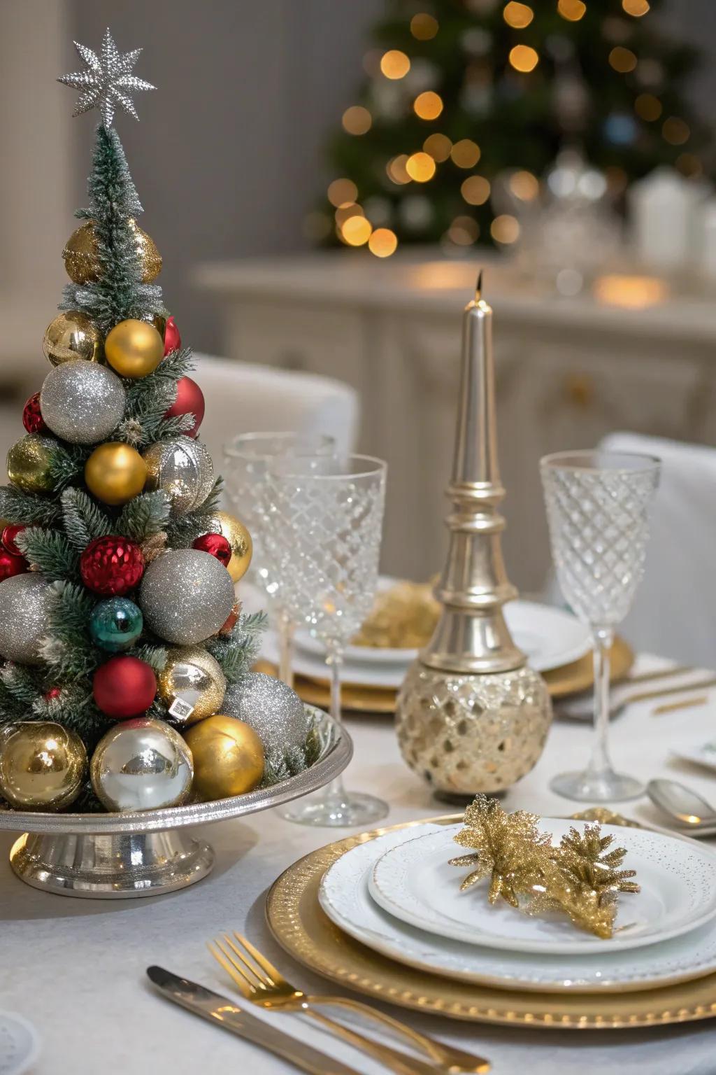 Mixed metals add a touch of glamour to holiday decor.