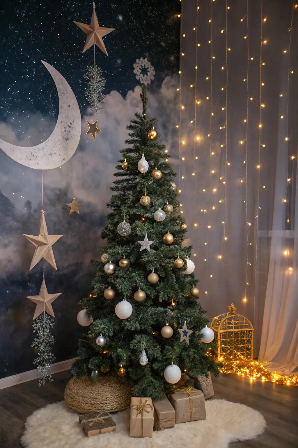 Celestial charm transforms your tree into a starry night spectacle.