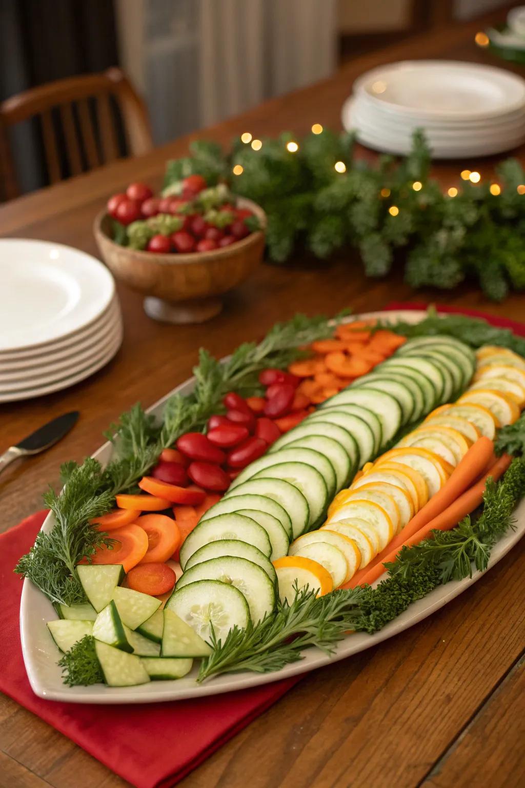 A festive foliage veggie arrangement for an elegant touch.