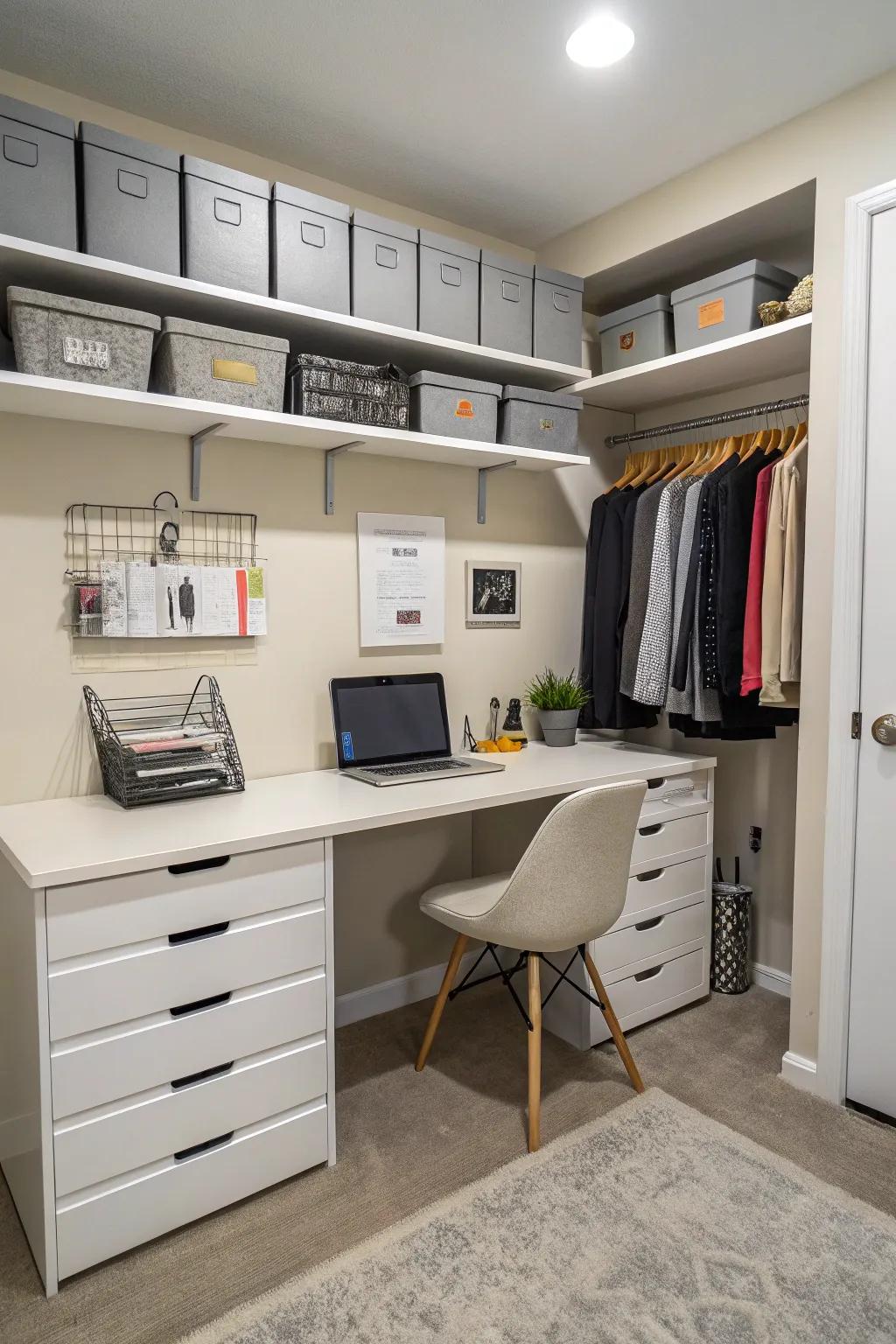 Keep your cloffice neat with hidden storage solutions.