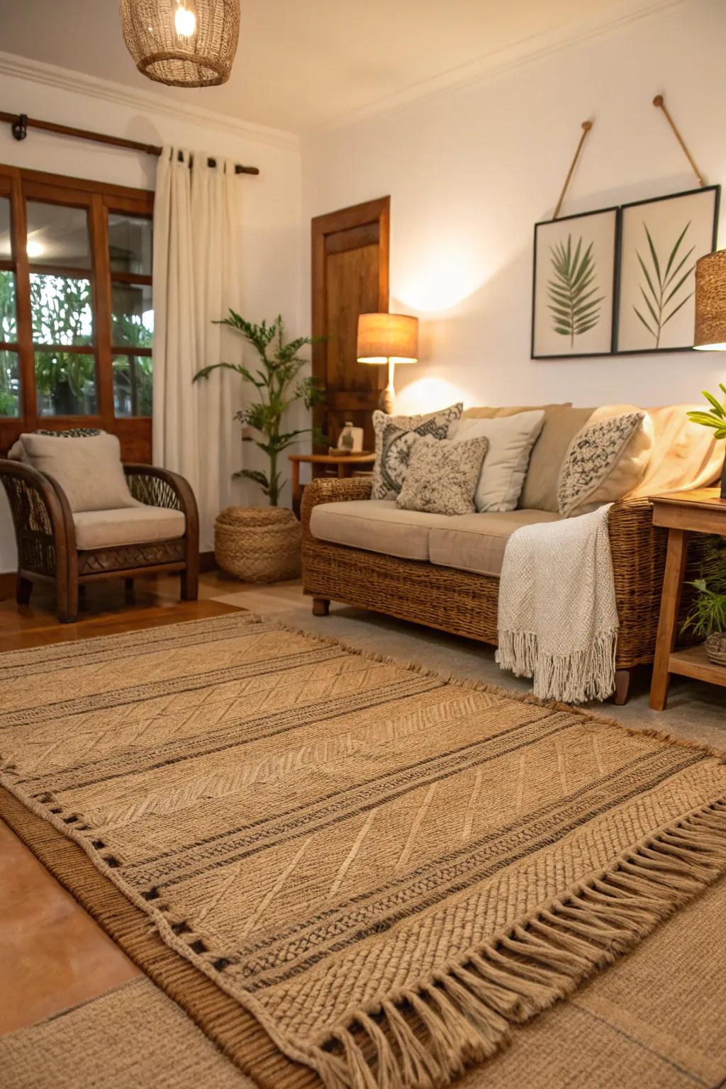 Comfortable rugs add texture and warmth to coastal decor.