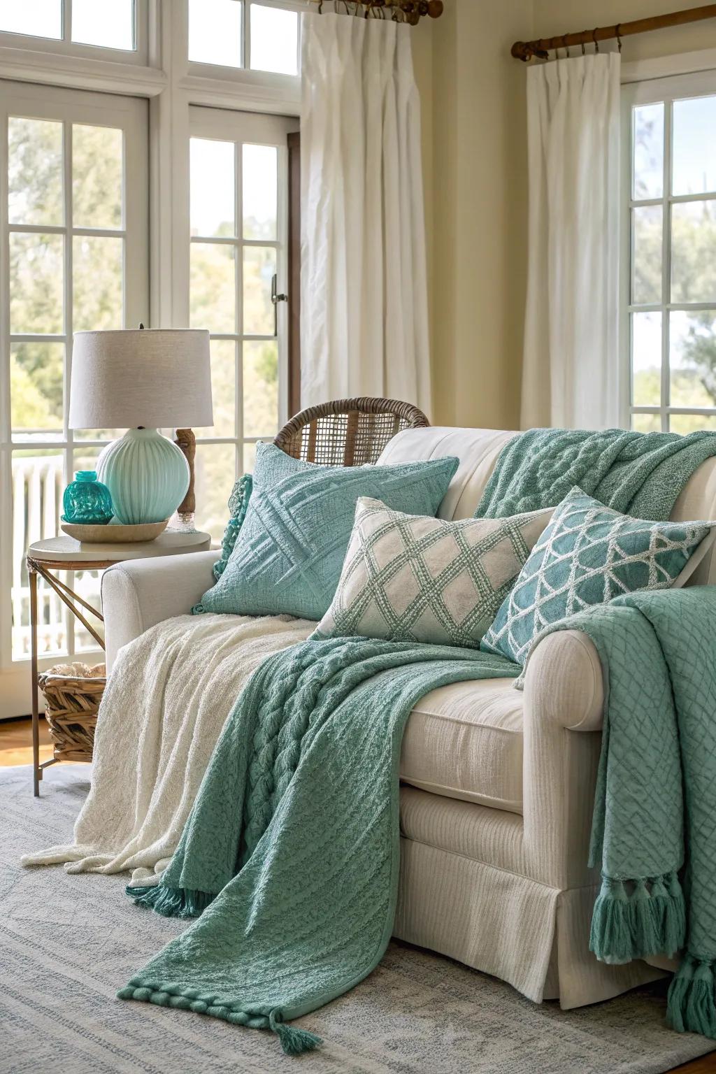 Cozy throws and pillows add warmth.