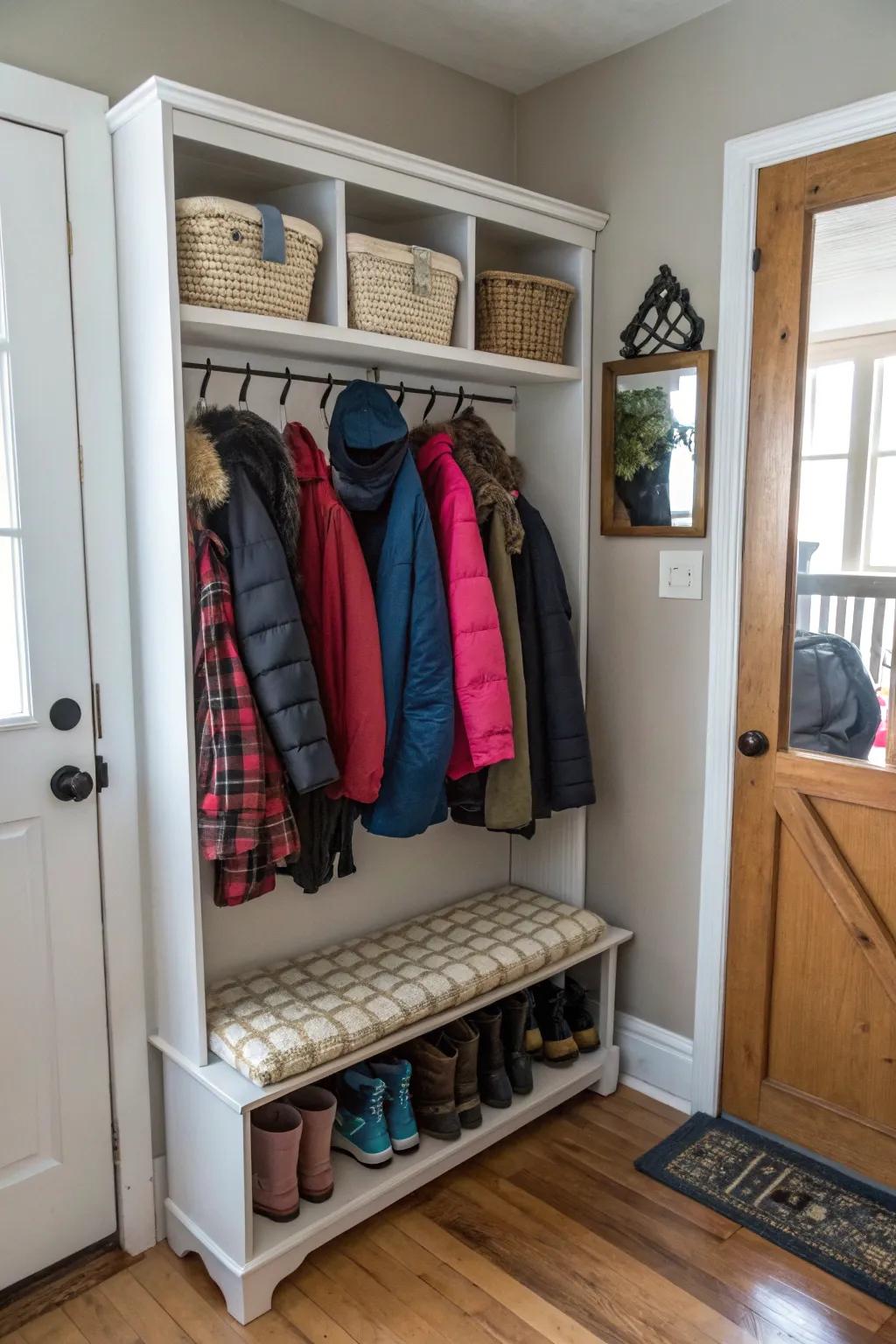 A clever use of a footwear organizer for versatile stowing.