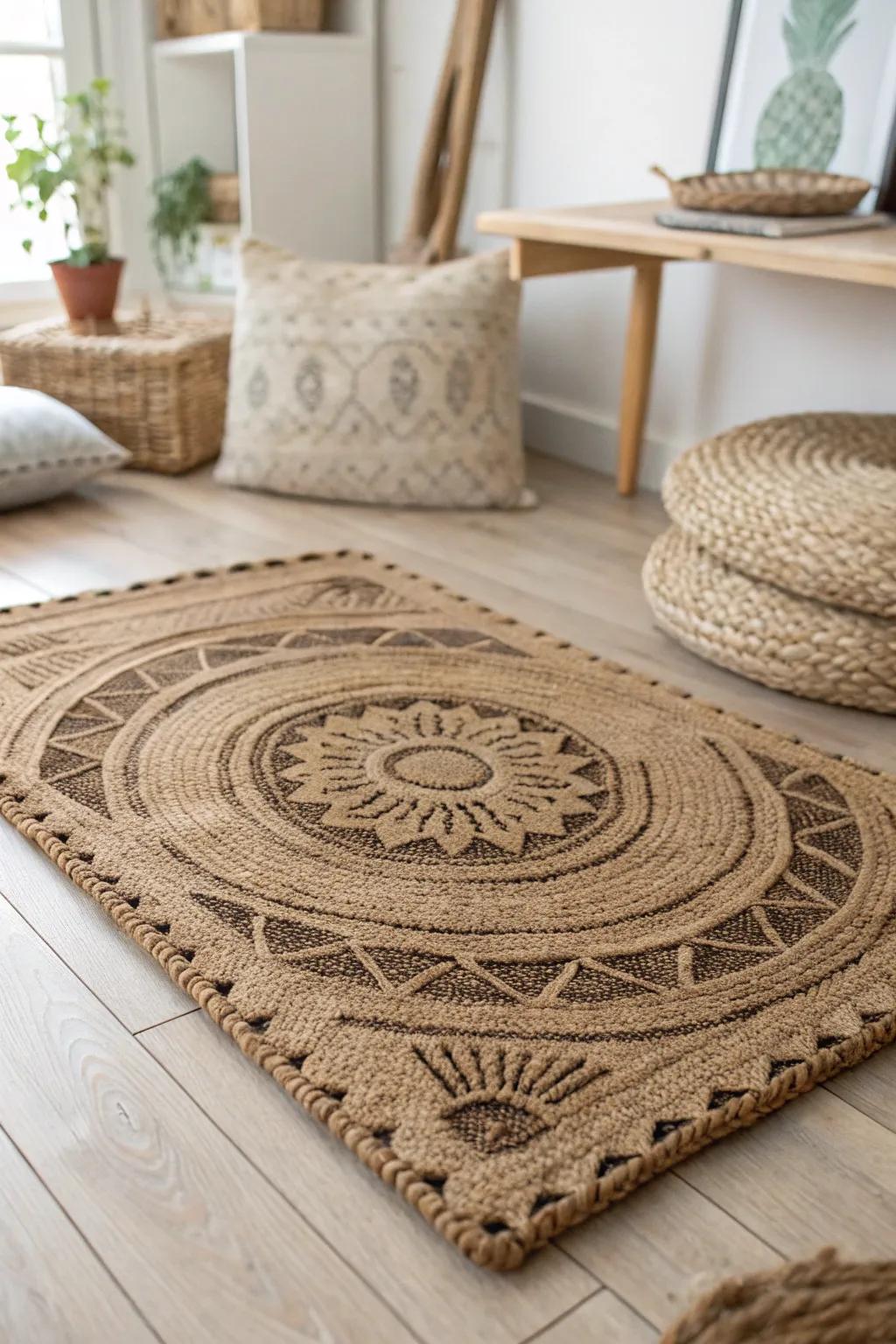 Elevate your space with the rustic charm of handcrafted coffee sack floor mats. Perfect for adding character and durability to any room.