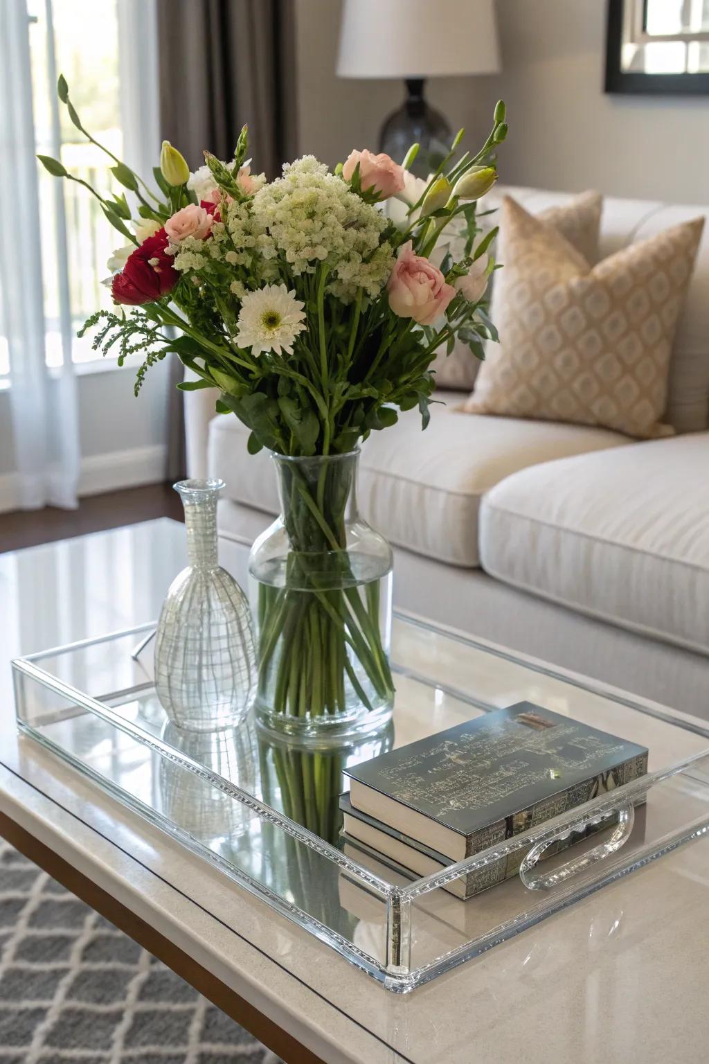 See-through items add a sense of openness and light to your coffee table.
