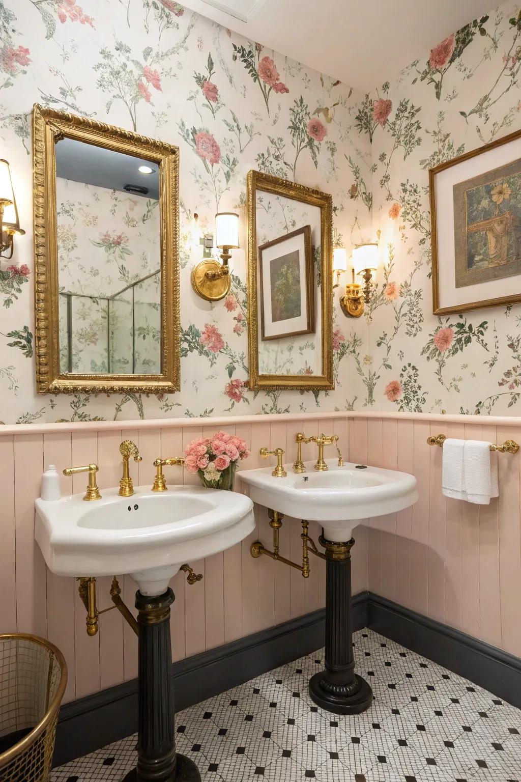 Vintage fixtures and retro decor add character to this guest bathroom.