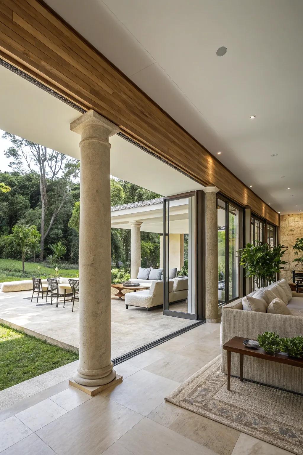 Connected columns creating a seamless flow between indoor and outdoor spaces.
