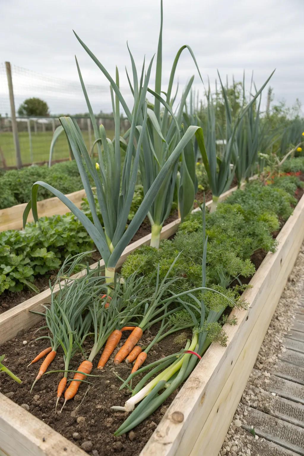 Chives and sprouts, an integration that strengthens the well-being of the garden.