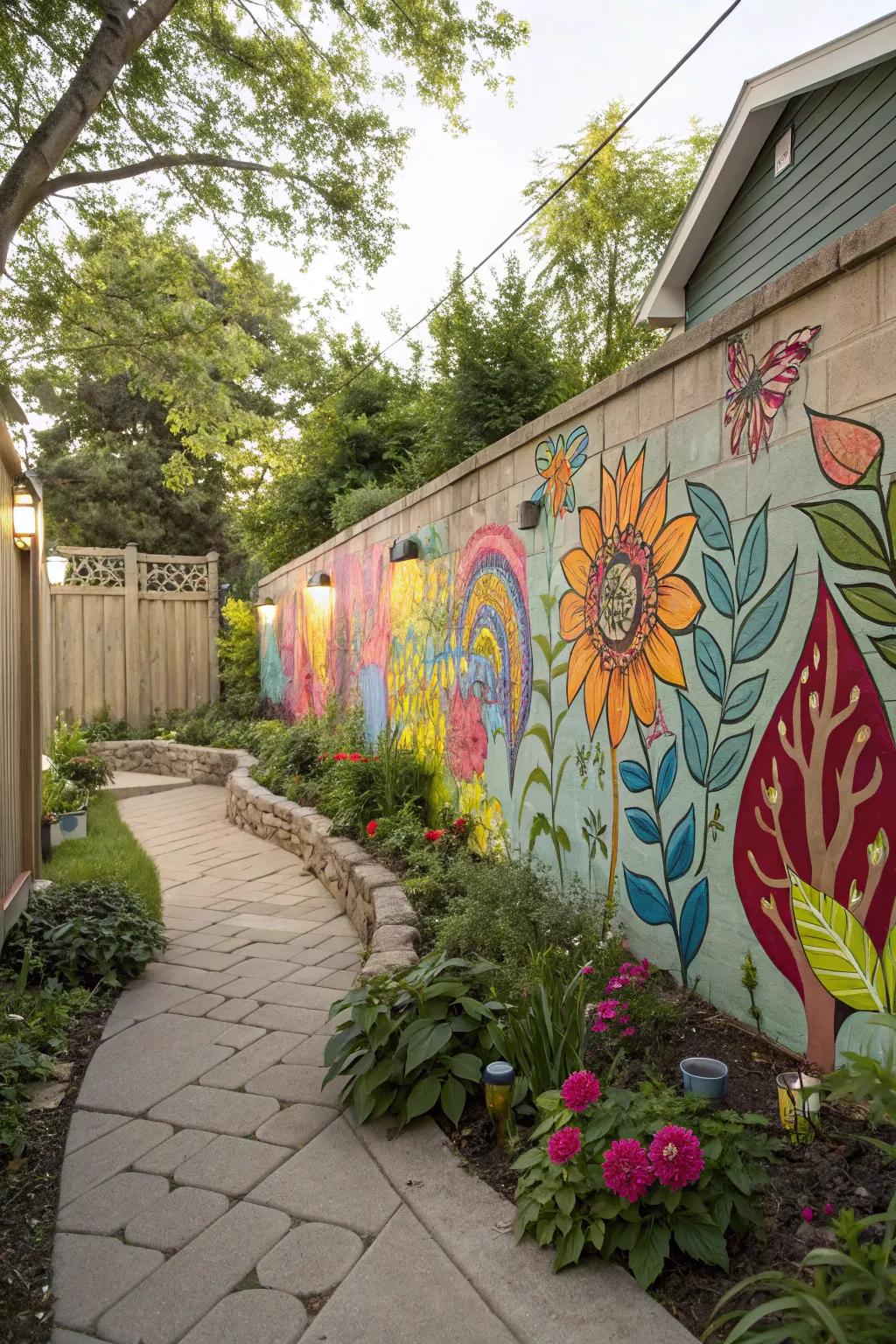 Concrete wall art brings color and creativity.