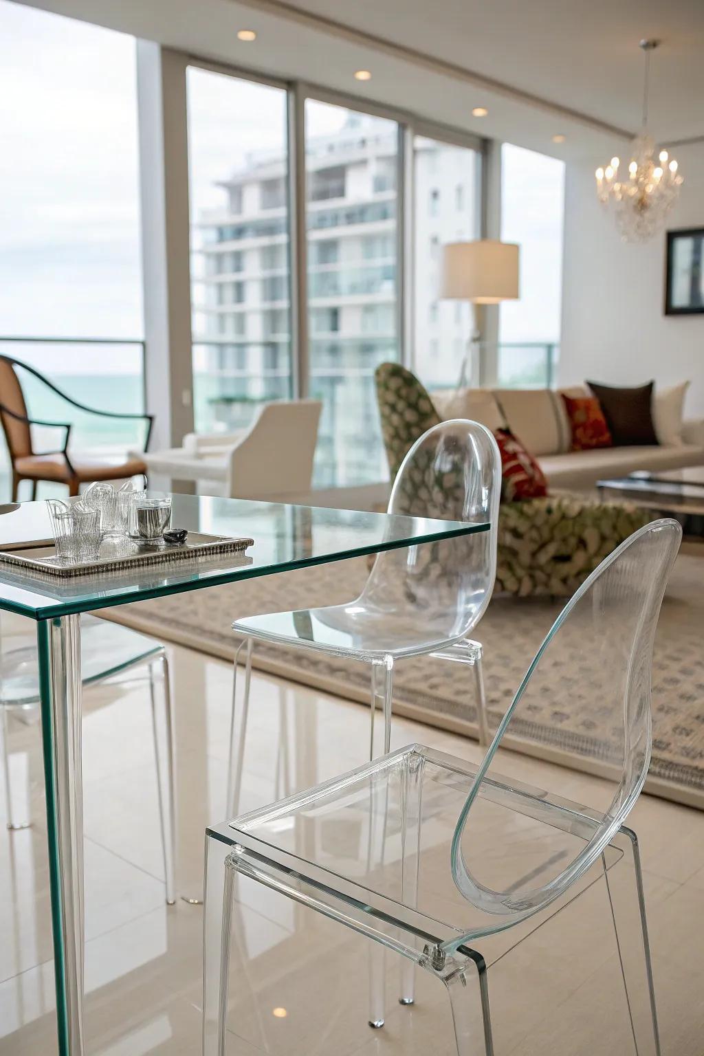 See through furniture maximizes openness and flow.