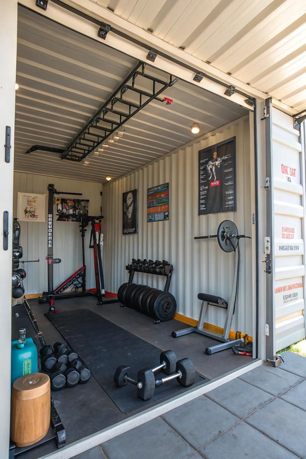 For daily workouts, a shipping container can function as your own gym area.