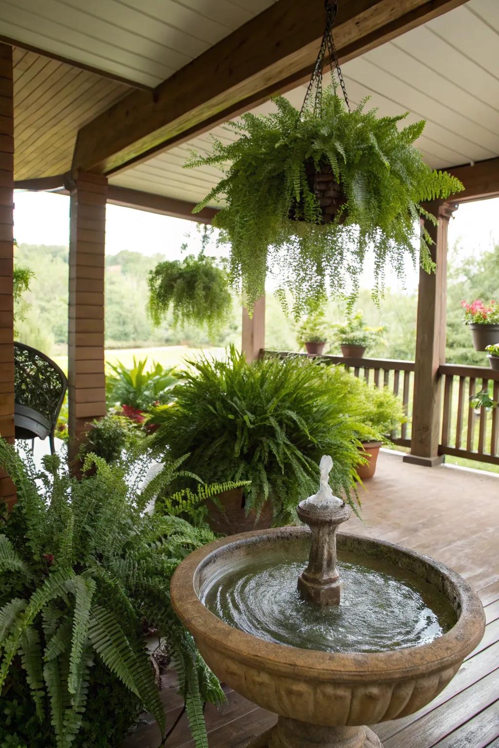 A water feature brings tranquility and sophistication to the porch.