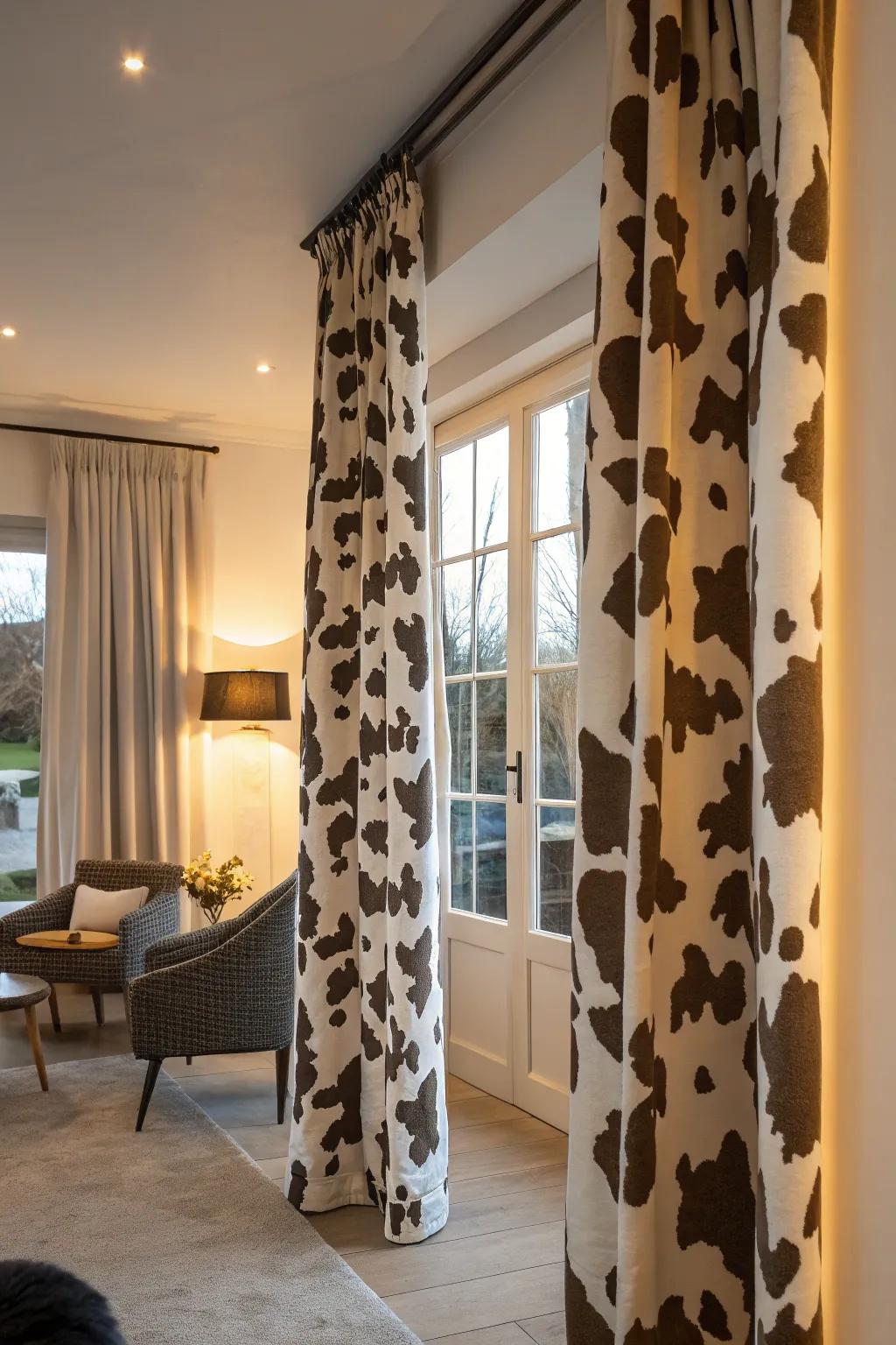 Farm animal pattern window coverings make a bold and graphic statement in any room.