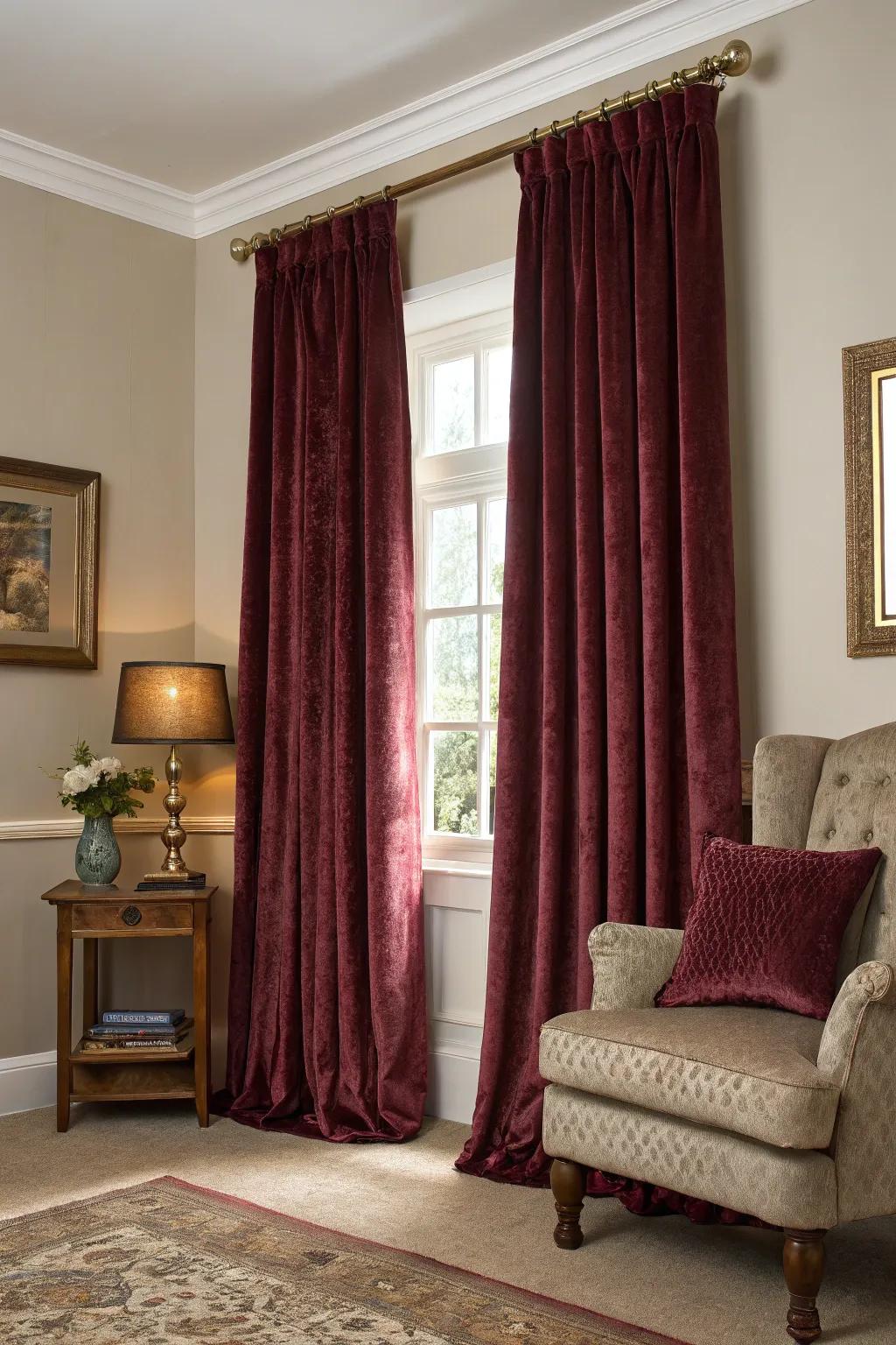 Thick drapes enhance both coziness and privacy within your space.