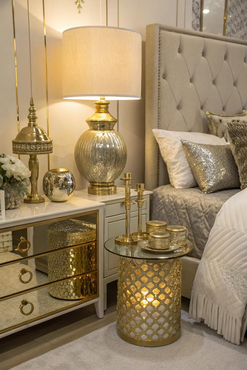 Balanced metallic colors introduce a rich and luxurious touch to the room.