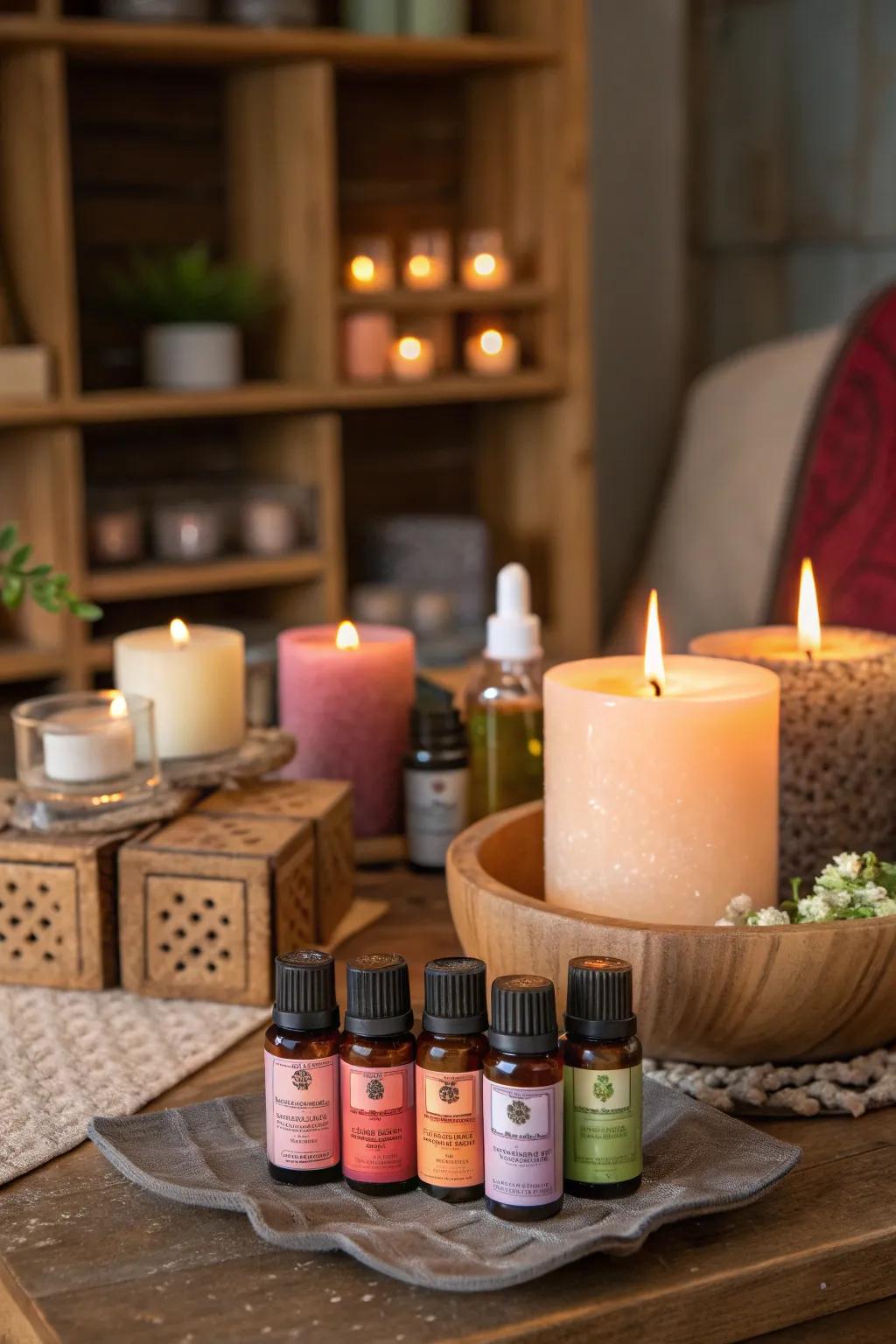 Scented elements enhance the cozy atmosphere with pleasant aromas.