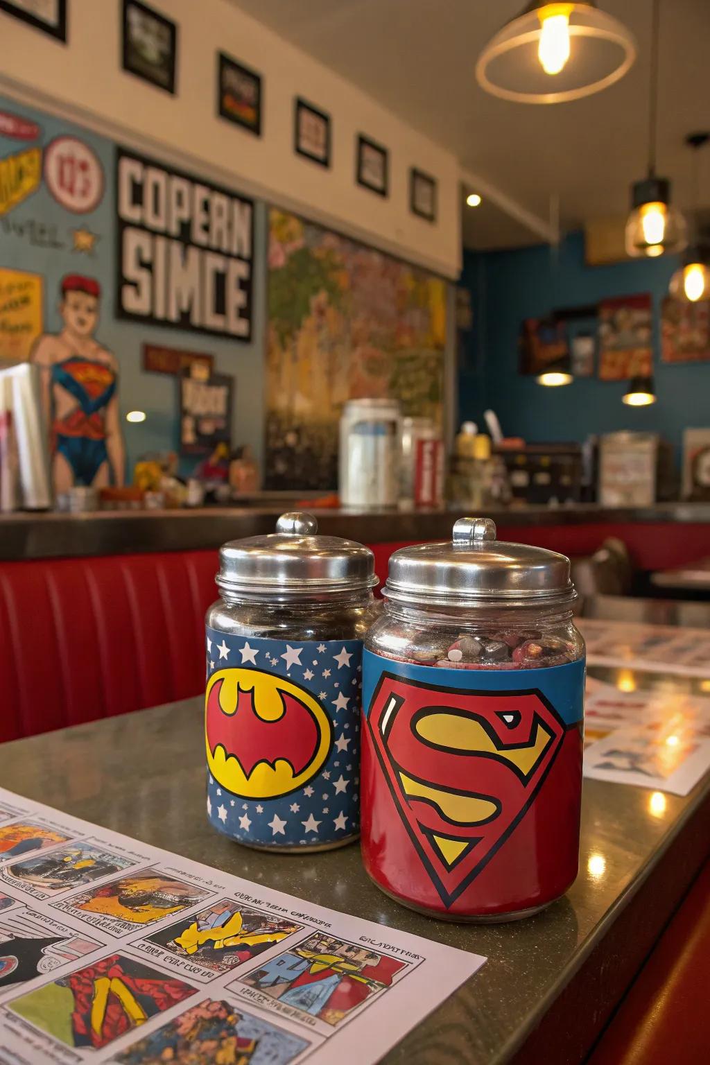 Themed tip containers creating a beverage showdown