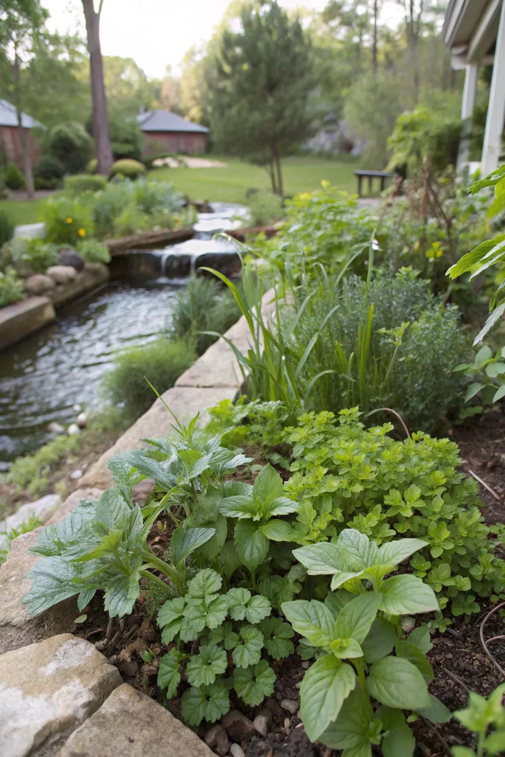 Edible plants flourish by the stream, providing fresh ingredients for your kitchen.