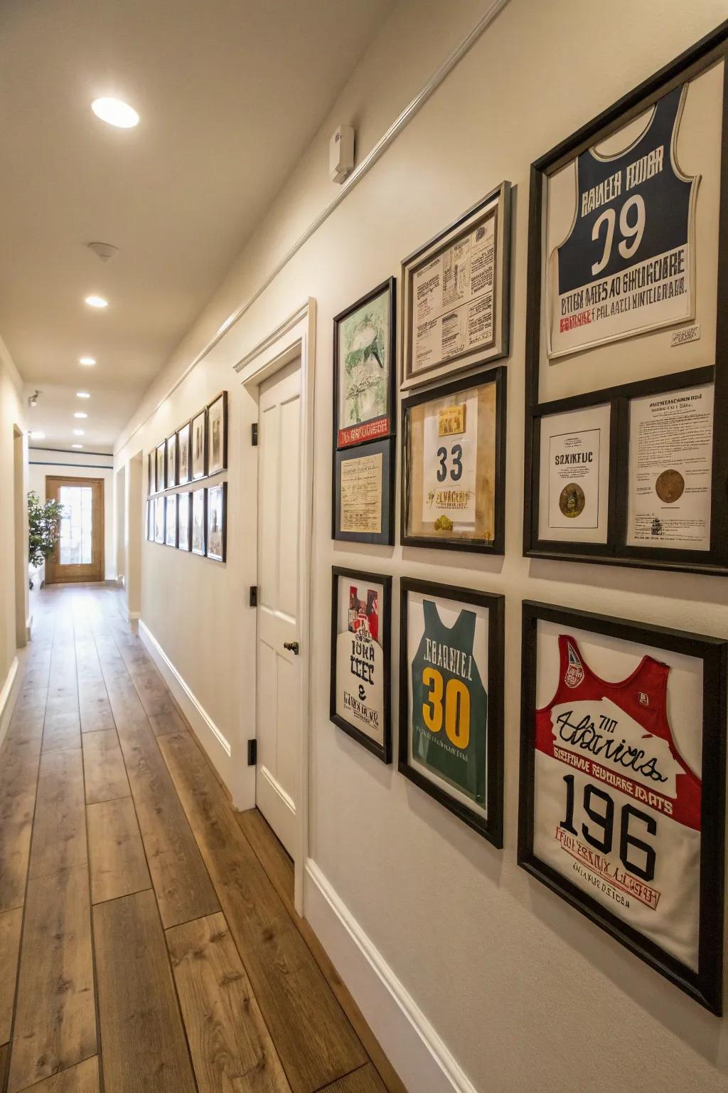 A selection of vintage race numbers adds a personal and nostalgic element to your decor.