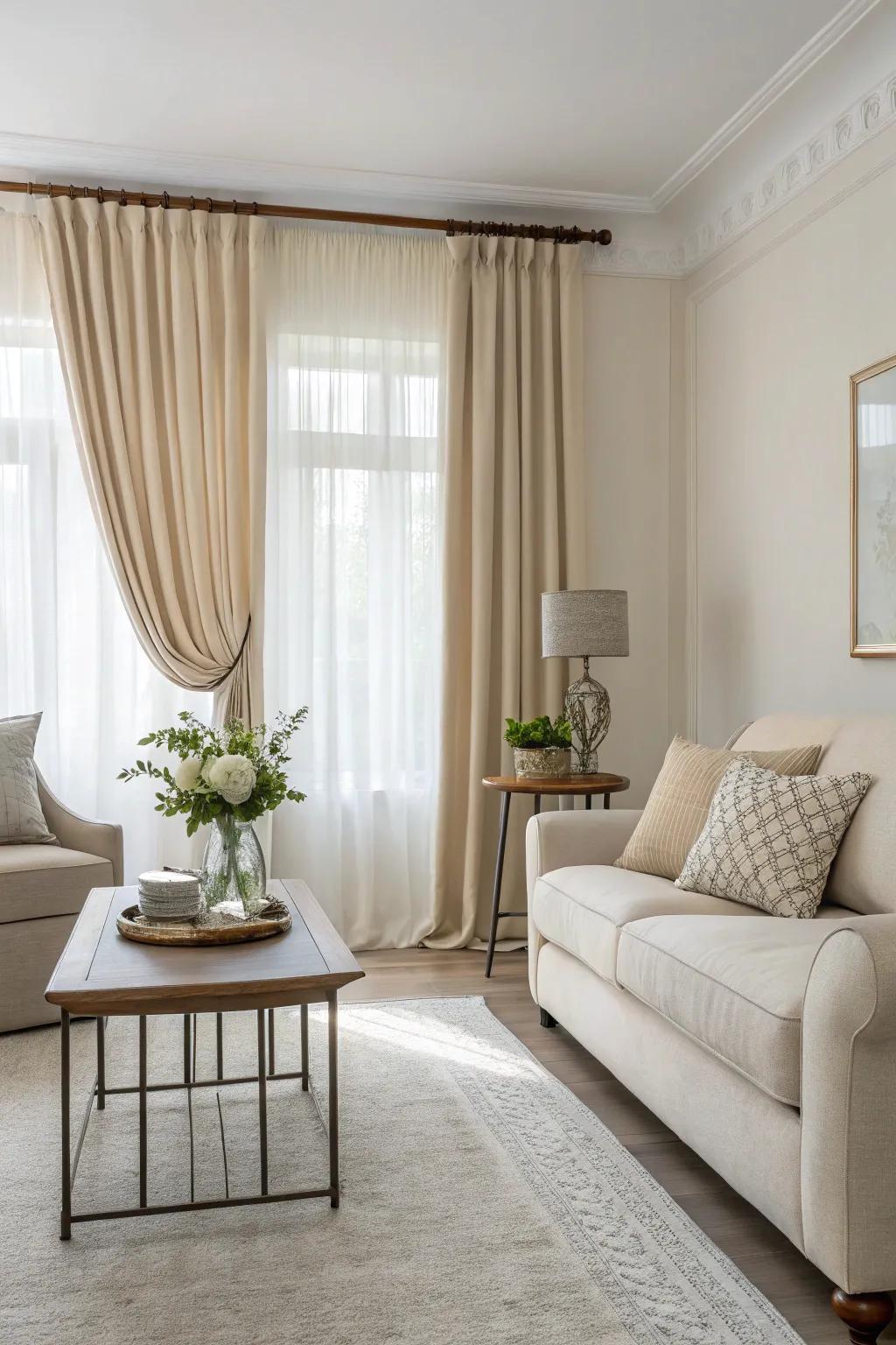 Achieve chic simplicity with subtle-toned valances in your living space.