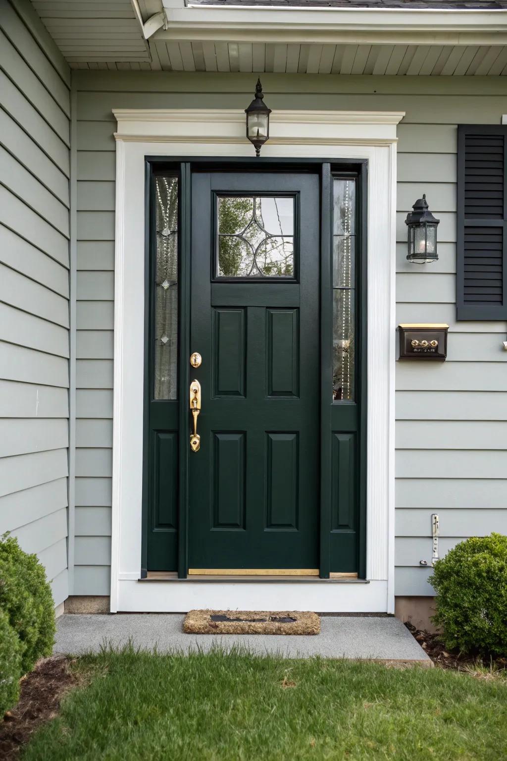 Black features add sophistication and depth to the entrance.