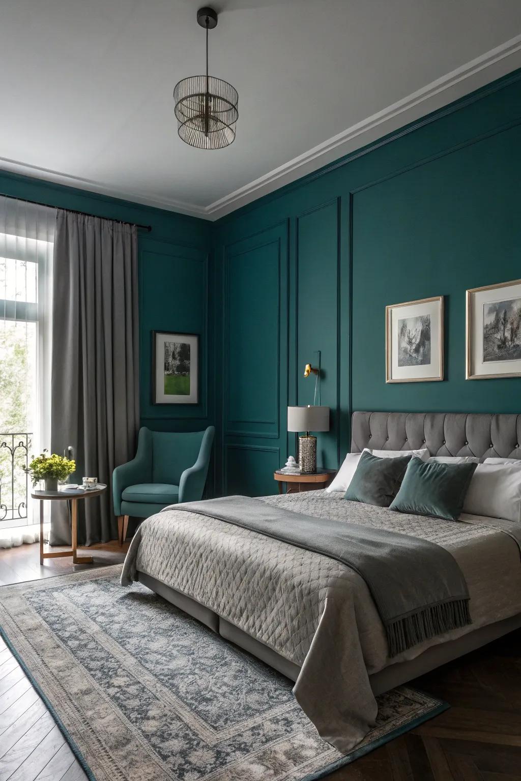 Teal and gray offer a stylish, relaxing scheme.