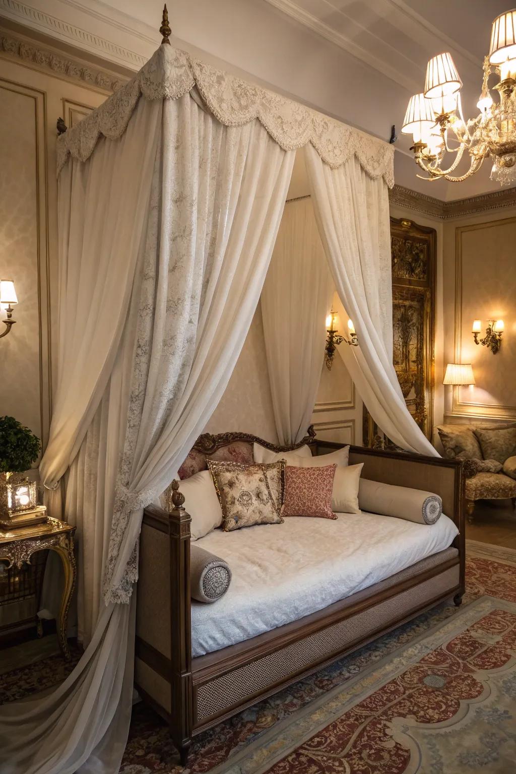 Daybed featuring an elegant canopy for privacy