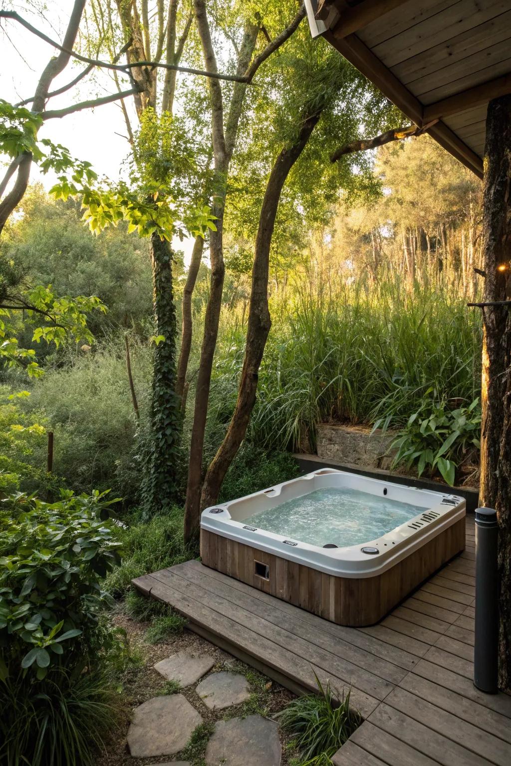 An inherent corner provides an intimate and serene hot tub retreat.