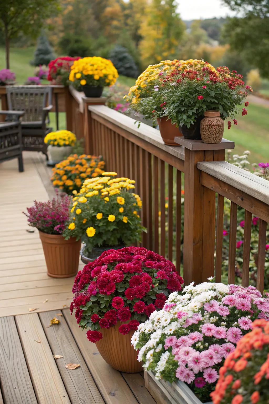 Seasonal blooms keep your deck vibrant year-round.