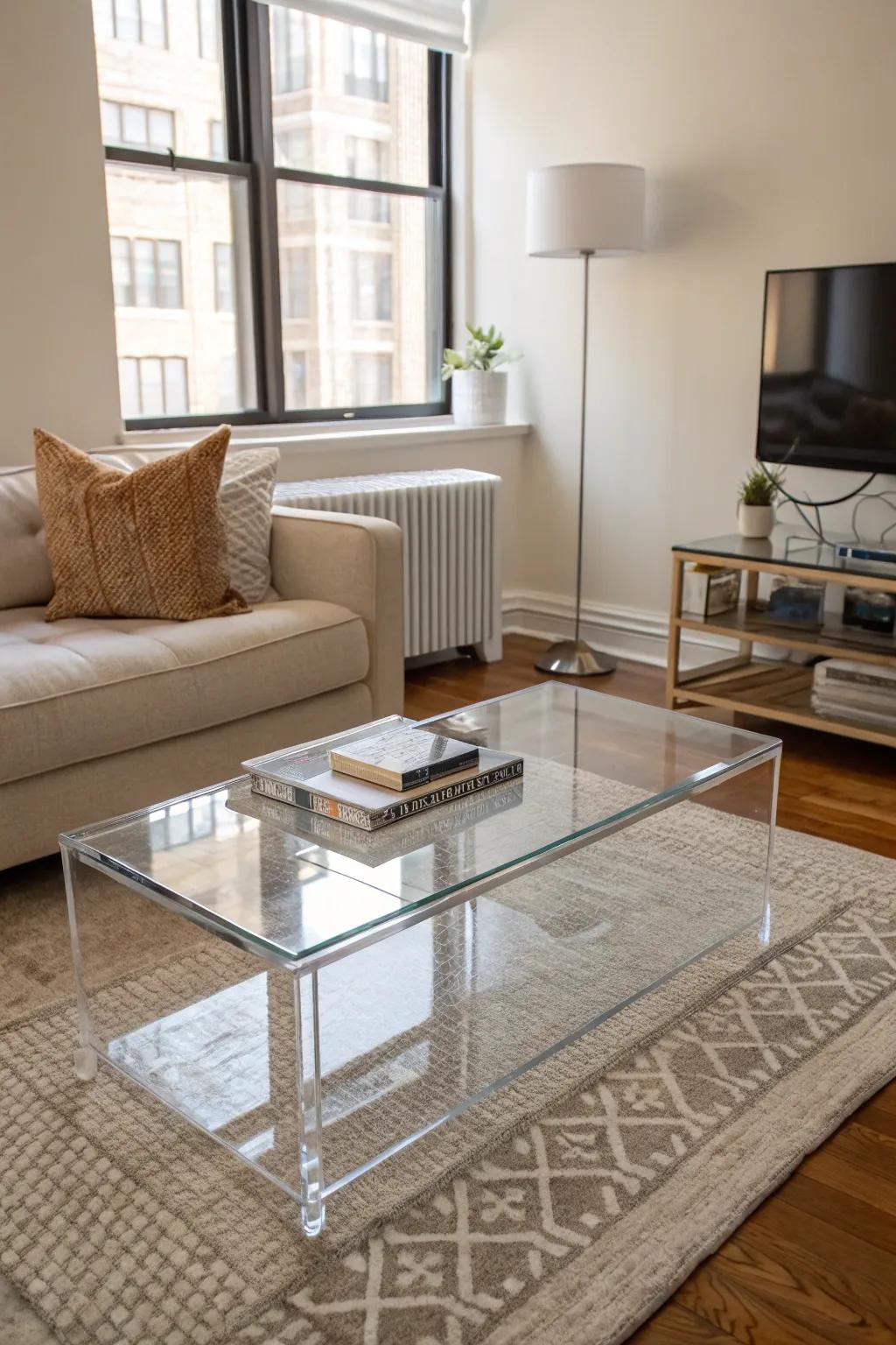 Clear furniture offers functionality without visual clutter.