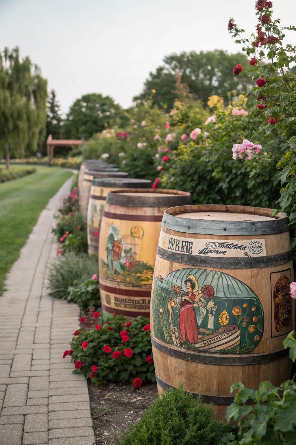 Vintage advertisement painted barrels