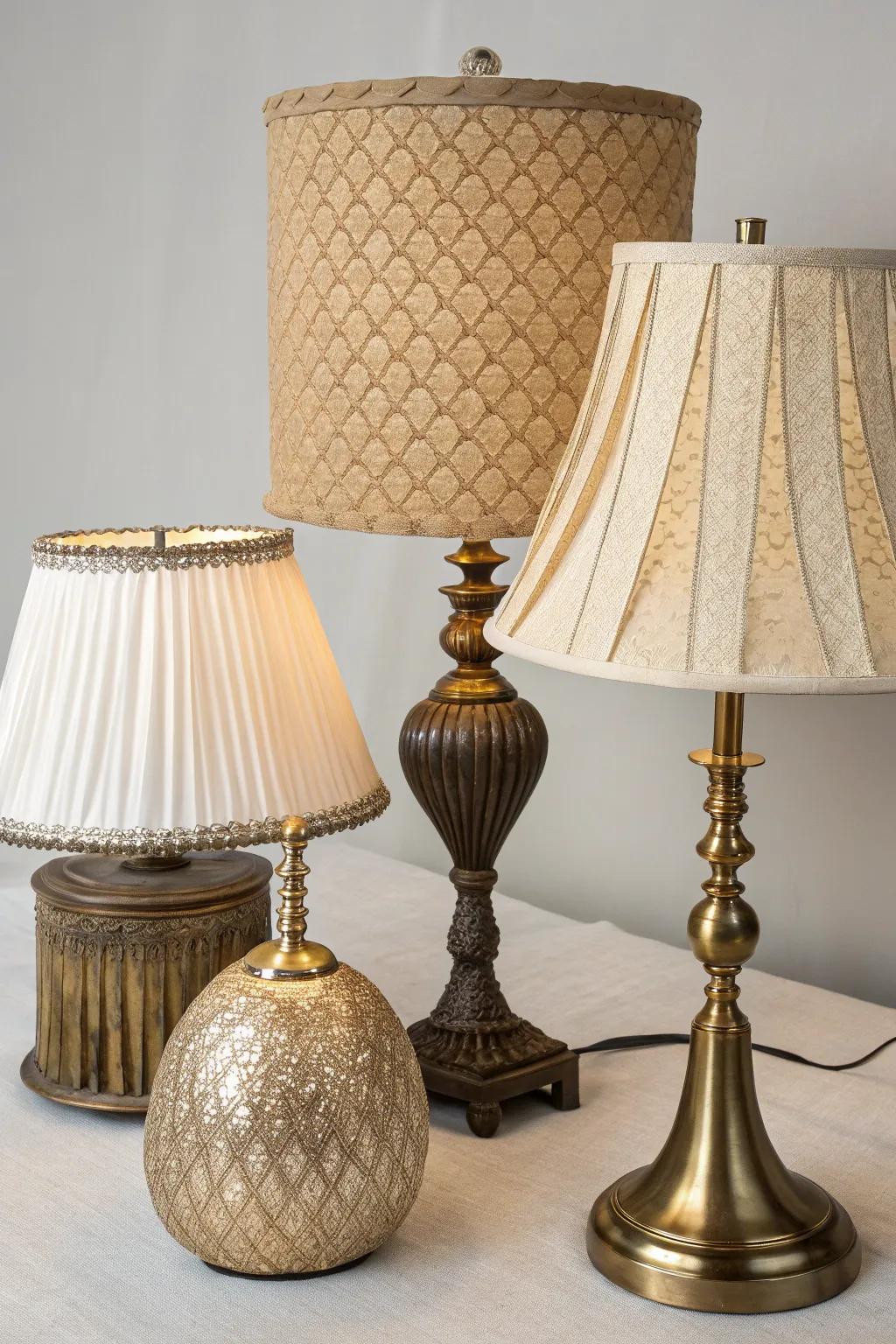 Textured lamp decorations adding depth and persona.