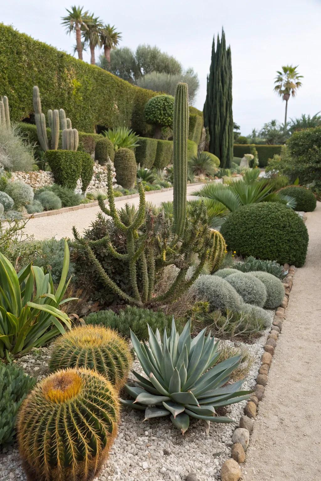 A visually engaging garden featuring a range of textures and designs.
