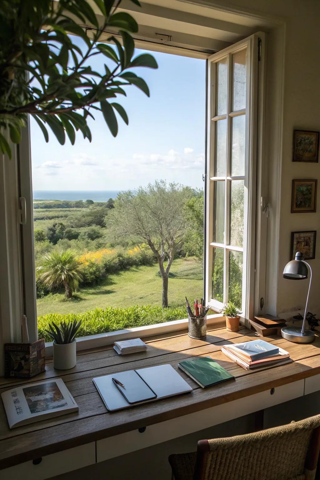 A desk with a view brings the outdoor beauty indoors.