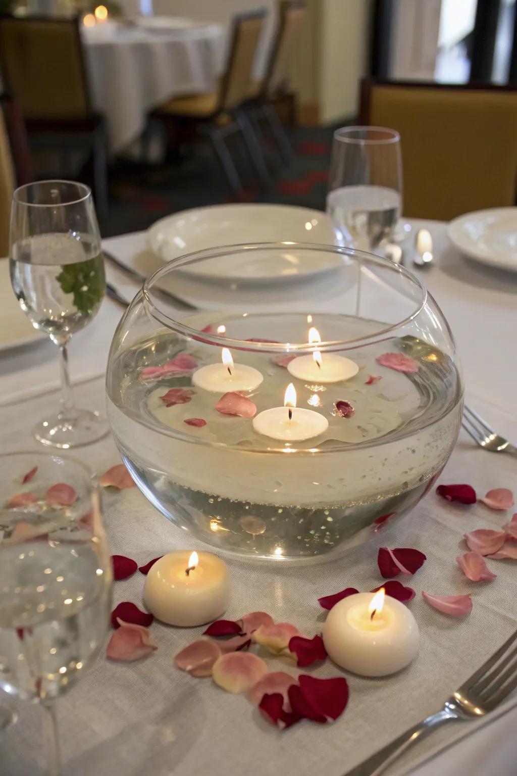 A floating centerpiece adds a touch of magic and charm to your dining experience.