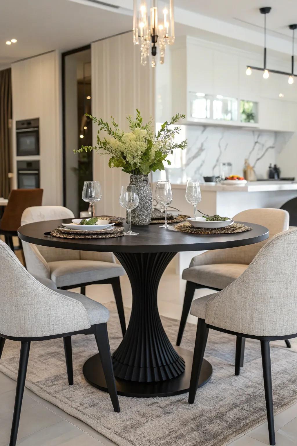 Ebony stain provides a sleek, modern edge.